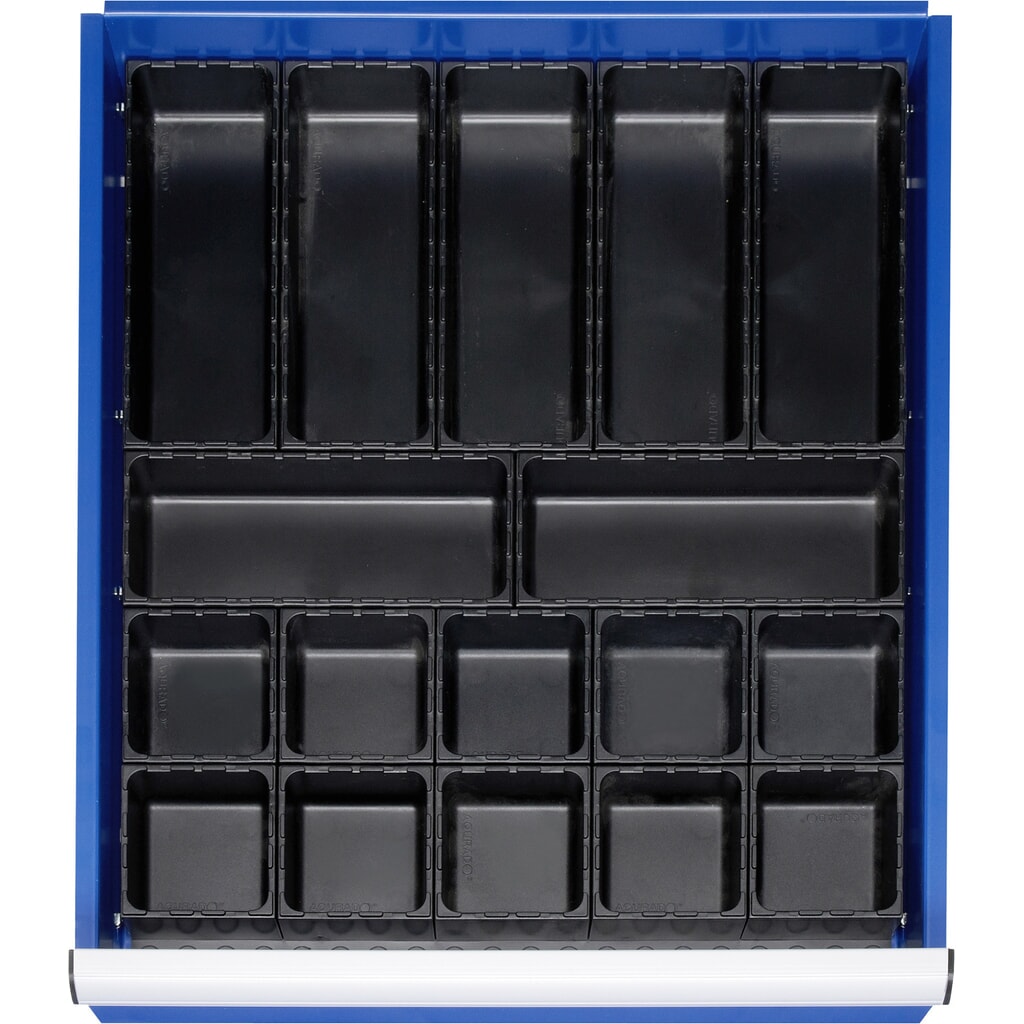 Imagen del producto: Juego de separadores para cajón RAU, H x A x F 48 x 490 x 560 mm, con placa de suelo y 10 cajas, tamaño L para altura frontal 60-360 mm