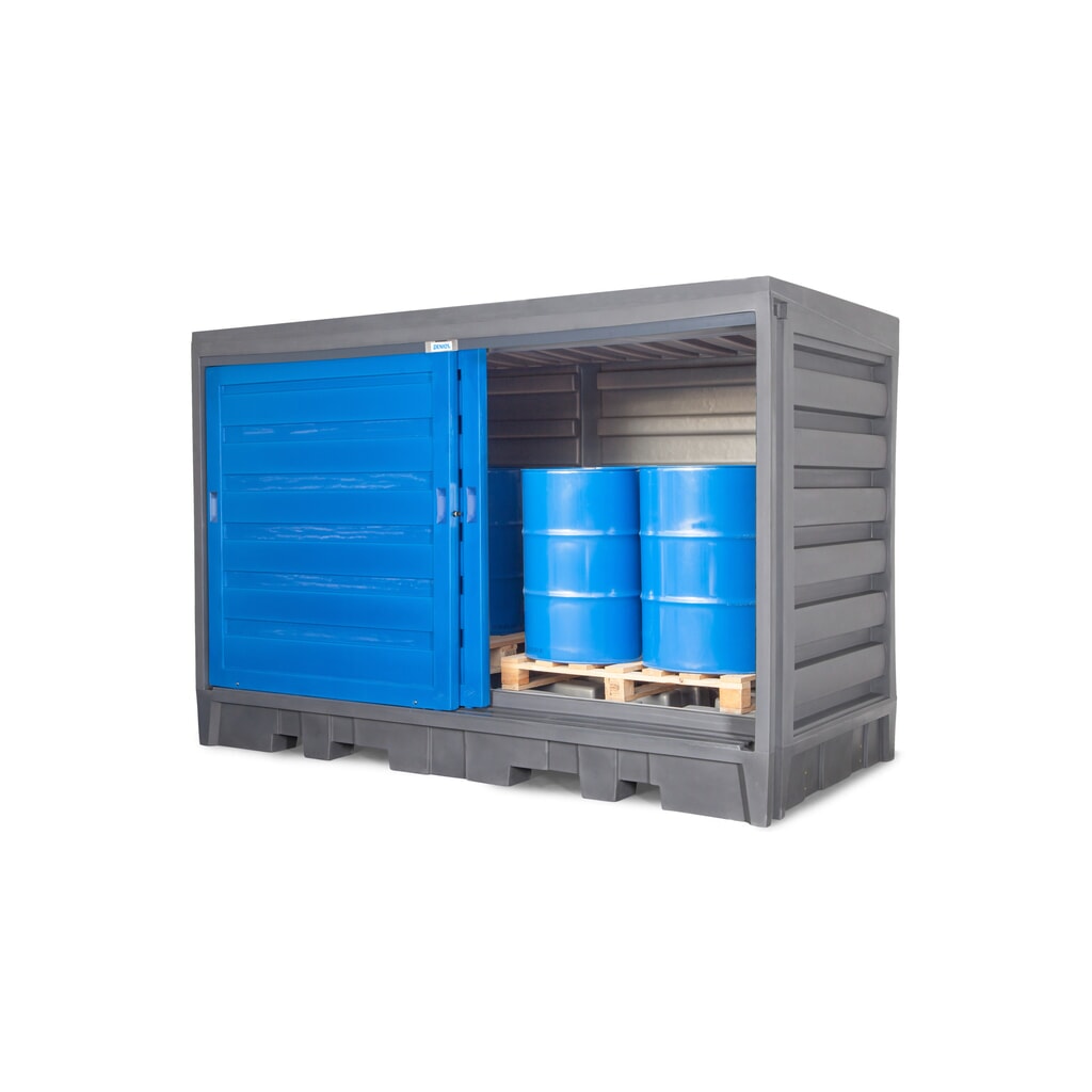 Almacén de PE para barriles, Al x An x F: 2.170 x 3.200 x 1.740 mm, 2x IBC o 8x 200 l Número de imagen del producto 3: Almacén de PE para barriles, Al x An x F: 2.170 x 3.200 x 1.740 mm, 2x IBC o 8x 200 l