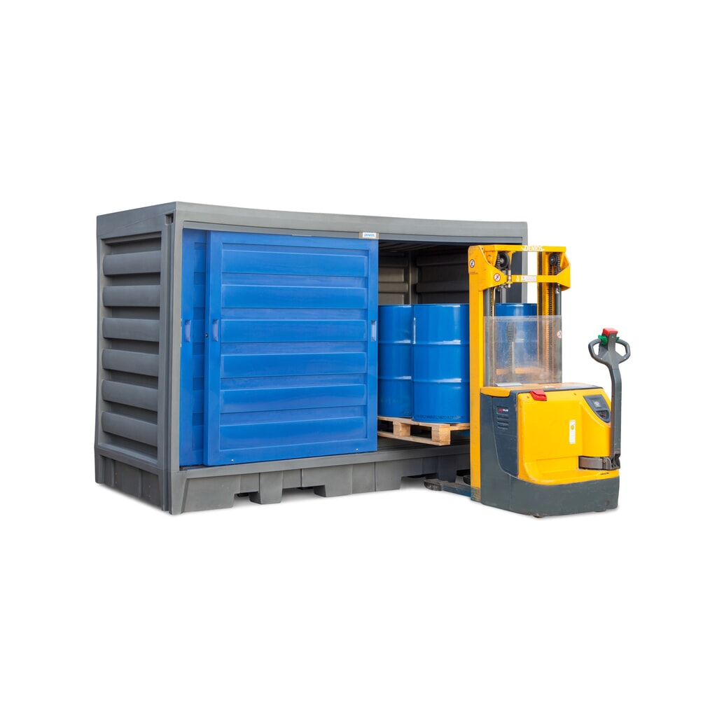 Almacén de PE para barriles, Al x An x F: 2.170 x 3.200 x 1.740 mm, 2x IBC o 8x 200 l Número de imagen del producto 11: Almacén de PE para barriles, Al x An x F: 2.170 x 3.200 x 1.740 mm, 2x IBC o 8x 200 l