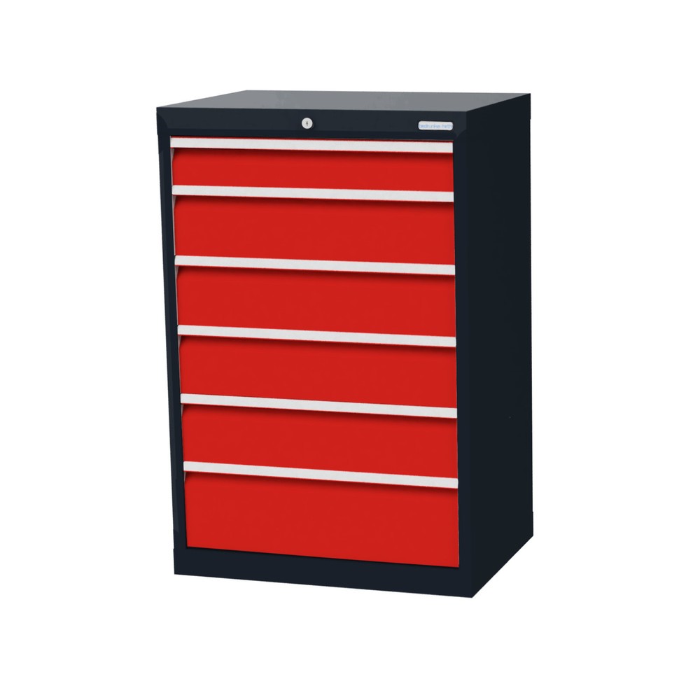 Imagen del producto: Armario con cajones Bedrunka+Hirth Profi, cajones 1x100 + 4x150 + 1x200 mm, H x A x F 1.019 x 680 x 500 mm, gris antracita, rojo tráfico