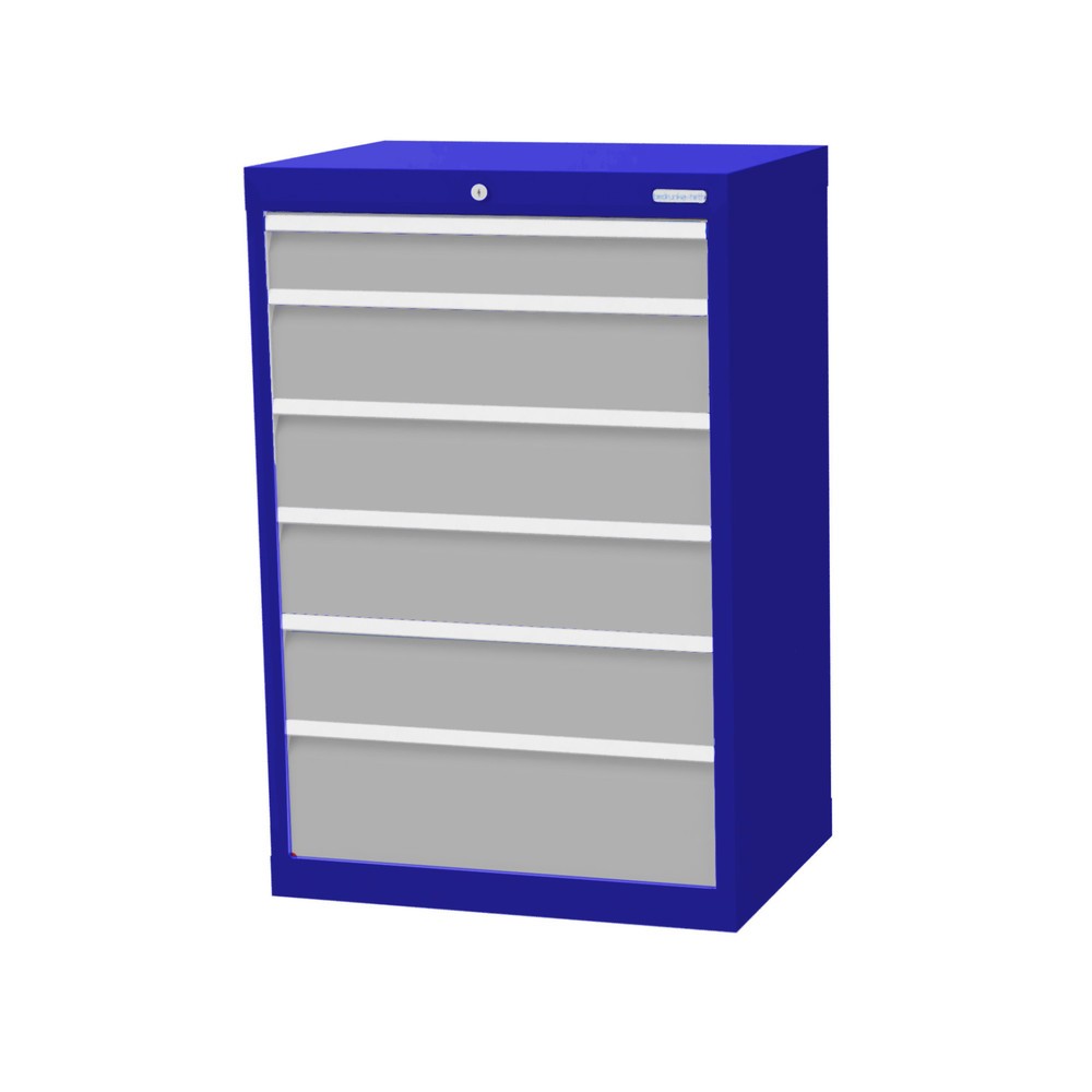 Imagen del producto: Armario con cajones Bedrunka+Hirth Profi, cajones 1x100 + 4x150 + 1x200 mm, H x A x F 1.019 x 680 x 500 mm, azul genciana, gris luminoso