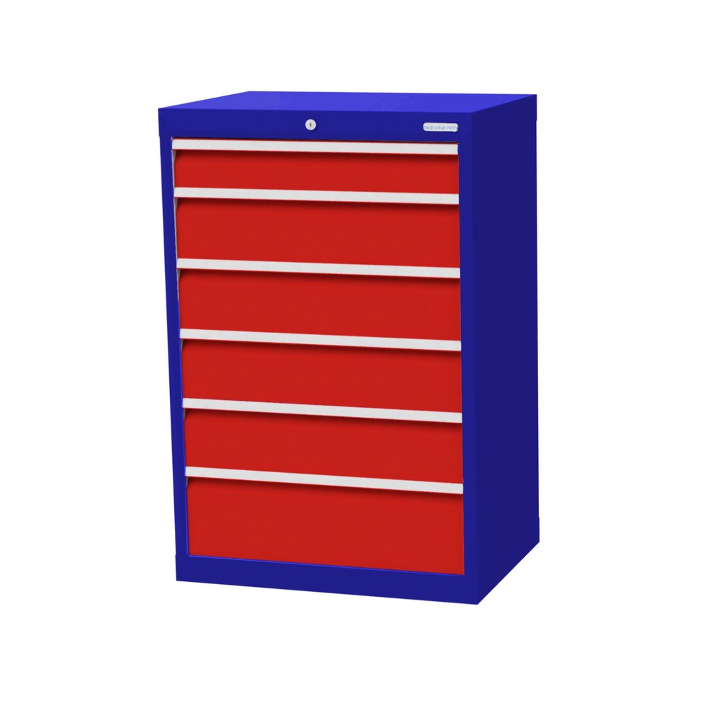 Imagen del producto: Armario con cajones Bedrunka+Hirth Profi, cajones 1x100 + 4x150 + 1x200 mm, H x A x F 1.019 x 680 x 500 mm, azul genciana, rojo tráfico