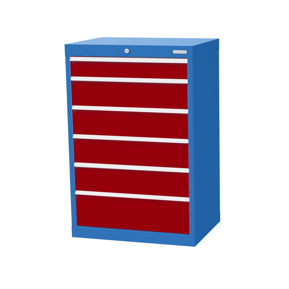 Imagen del producto: Armario con cajones Bedrunka+Hirth Profi, cajones 1x100 + 4x150 + 1x200 mm, H x A x F 1.019 x 680 x 500 mm, azul luminoso, rojo rubí