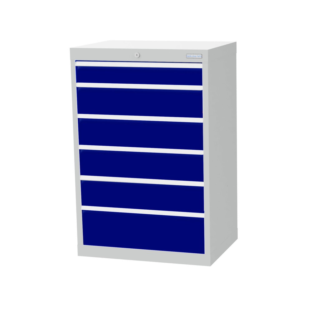 Imagen del producto: Armario con cajones Bedrunka+Hirth Profi, cajones 1x100 + 4x150 + 1x200 mm, H x A x F 1.019 x 680 x 500 mm, gris luminoso, azul genciana