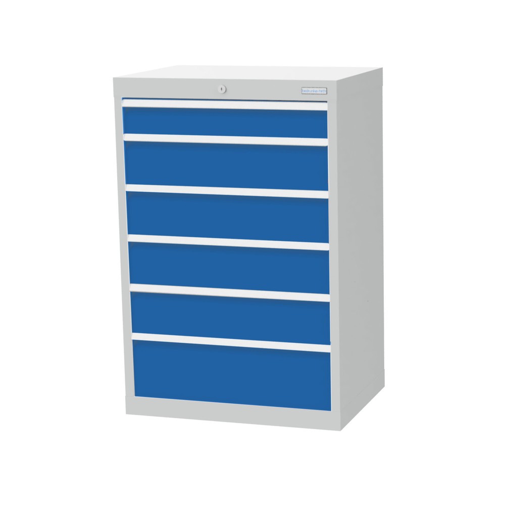 Imagen del producto: Armario con cajones Bedrunka+Hirth Profi, cajones 1x100 + 4x150 + 1x200 mm, H x A x F 1.019 x 680 x 500 mm, gris luminoso, azul luminoso