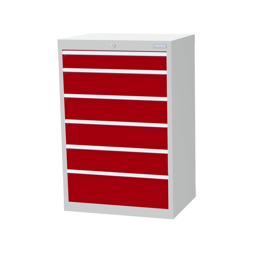 Imagen del producto: Armario con cajones Bedrunka+Hirth Profi, cajones 1x100 + 4x150 + 1x200 mm, H x A x F 1.019 x 680 x 500 mm, gris luminoso, rojo rubí