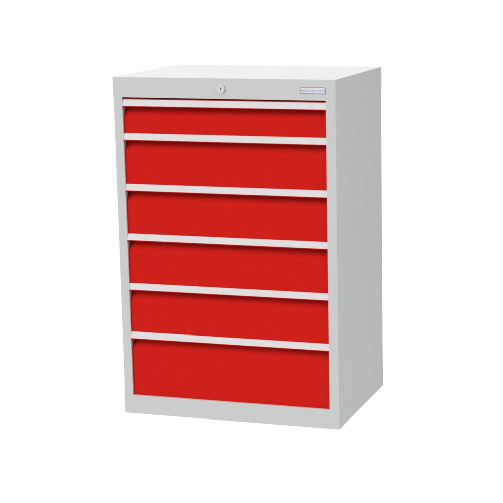 Imagen del producto: Armario con cajones Bedrunka+Hirth Profi, cajones 1x100 + 4x150 + 1x200 mm, H x A x F 1.019 x 680 x 500 mm, gris luminoso, rojo tráfico