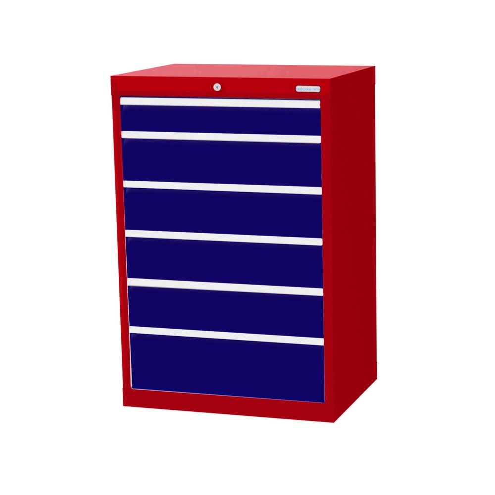 Imagen del producto: Armario con cajones Bedrunka+Hirth Profi, cajones 1x100 + 4x150 + 1x200 mm, H x A x F 1.019 x 680 x 500 mm, rojo rubí, azul genciana