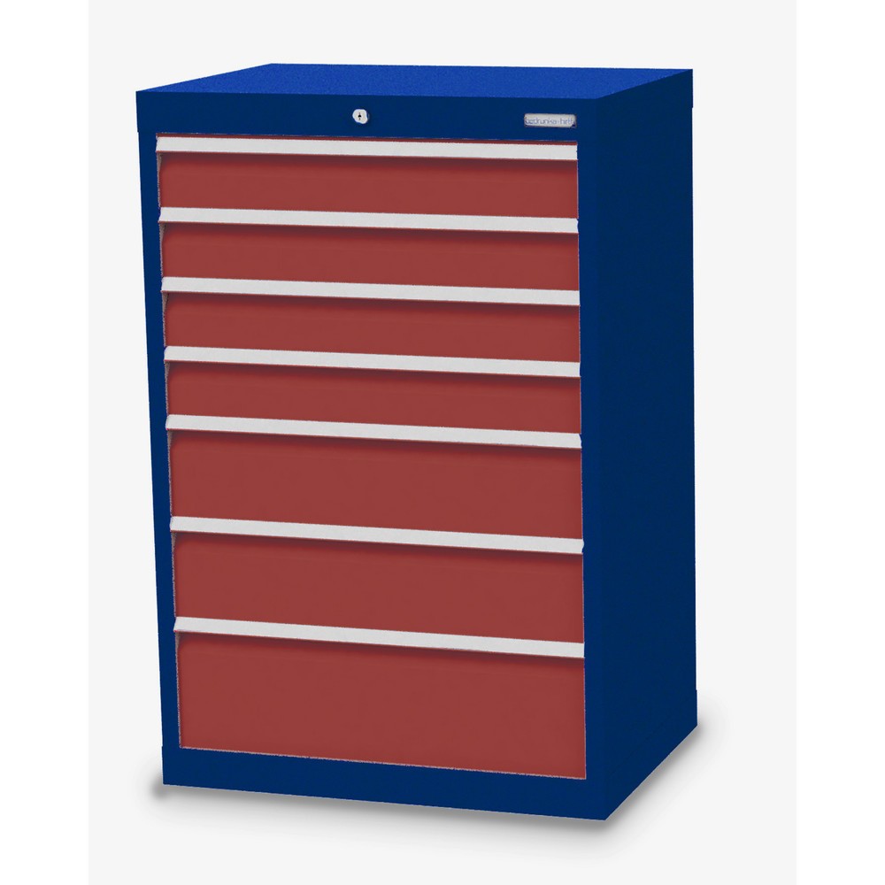 Imagen del producto: Armario con cajones Bedrunka+Hirth Profi, cajones 4x100 + 2x150 + 1x200 mm, H x A x F 1.019 x 680 x 500 mm, azul genciana, rojo rubí