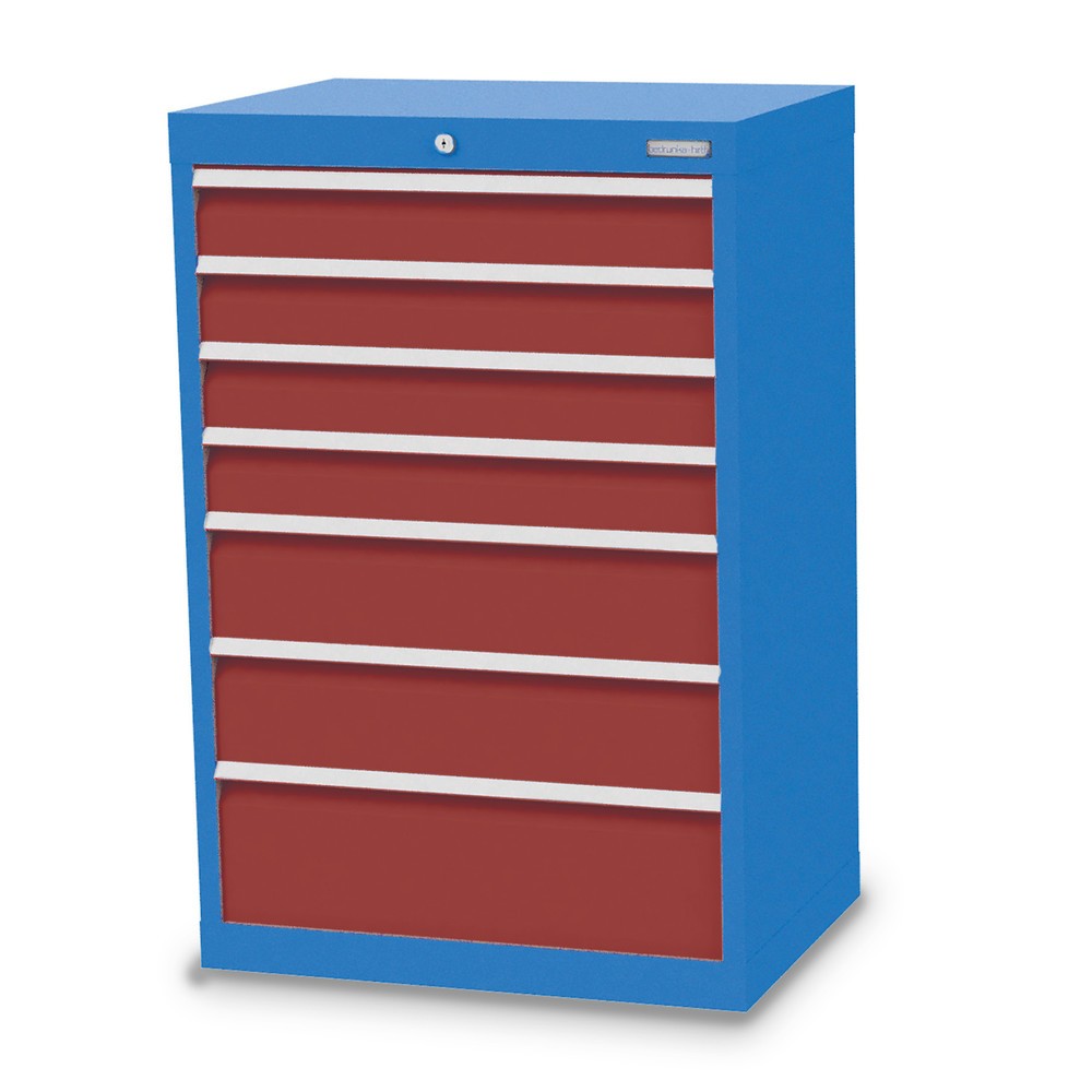 Imagen del producto: Armario con cajones Bedrunka+Hirth Profi, cajones 4x100 + 2x150 + 1x200 mm, H x A x F 1.019 x 680 x 500 mm, azul luminoso, rojo rubí