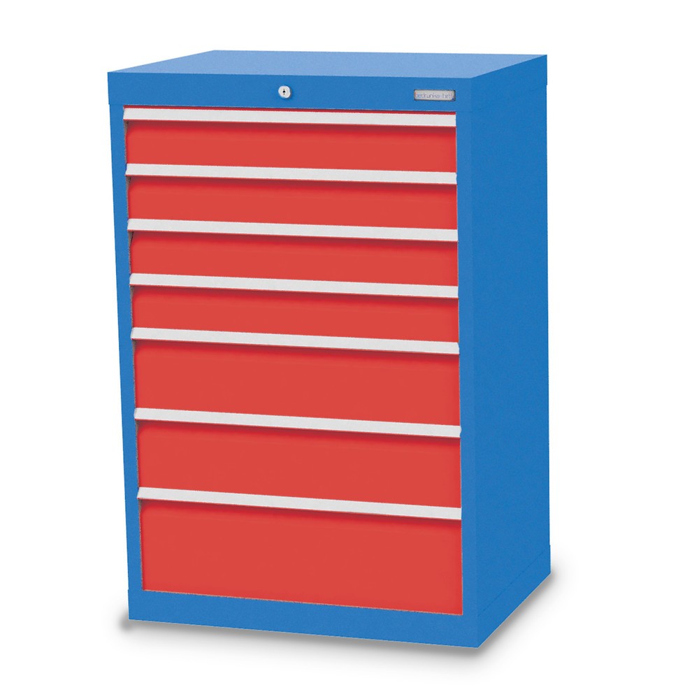 Imagen del producto: Armario con cajones Bedrunka+Hirth Profi, cajones 4x100 + 2x150 + 1x200 mm, H x A x F 1.019 x 680 x 500 mm, azul luminoso, rojo tráfico