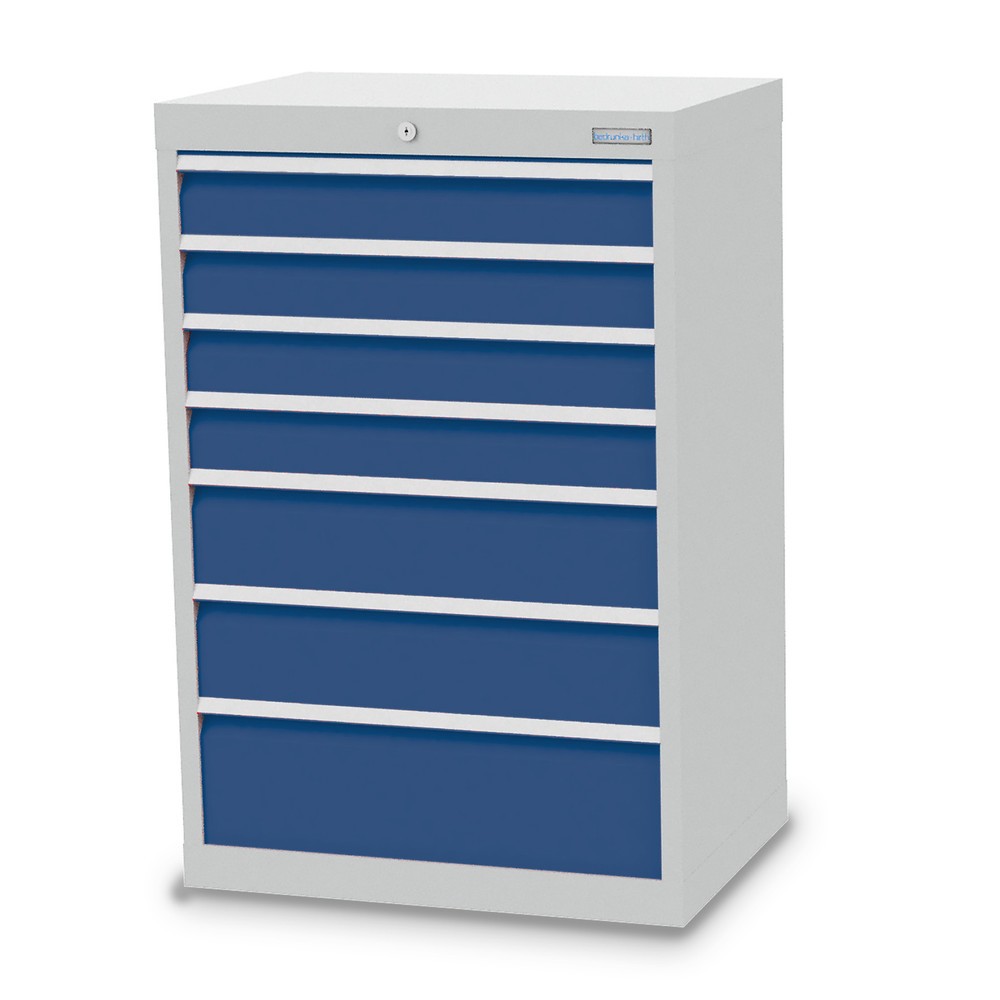 Imagen del producto: Armario con cajones Bedrunka+Hirth Profi, cajones 4x100 + 2x150 + 1x200 mm, H x A x F 1.019 x 680 x 500 mm, gris luminoso, azul genciana