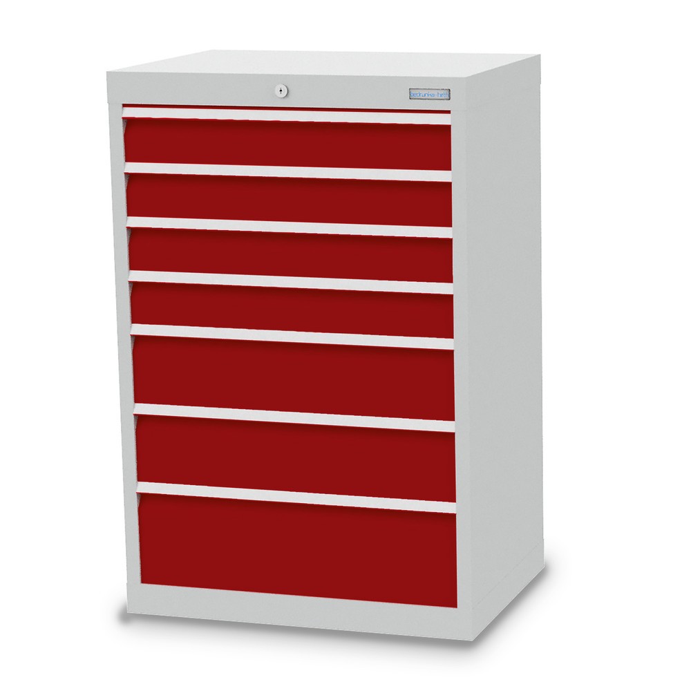 Imagen del producto: Armario con cajones Bedrunka+Hirth Profi, cajones 4x100 + 2x150 + 1x200 mm, H x A x F 1.019 x 680 x 500 mm, gris luminoso, rojo rubí