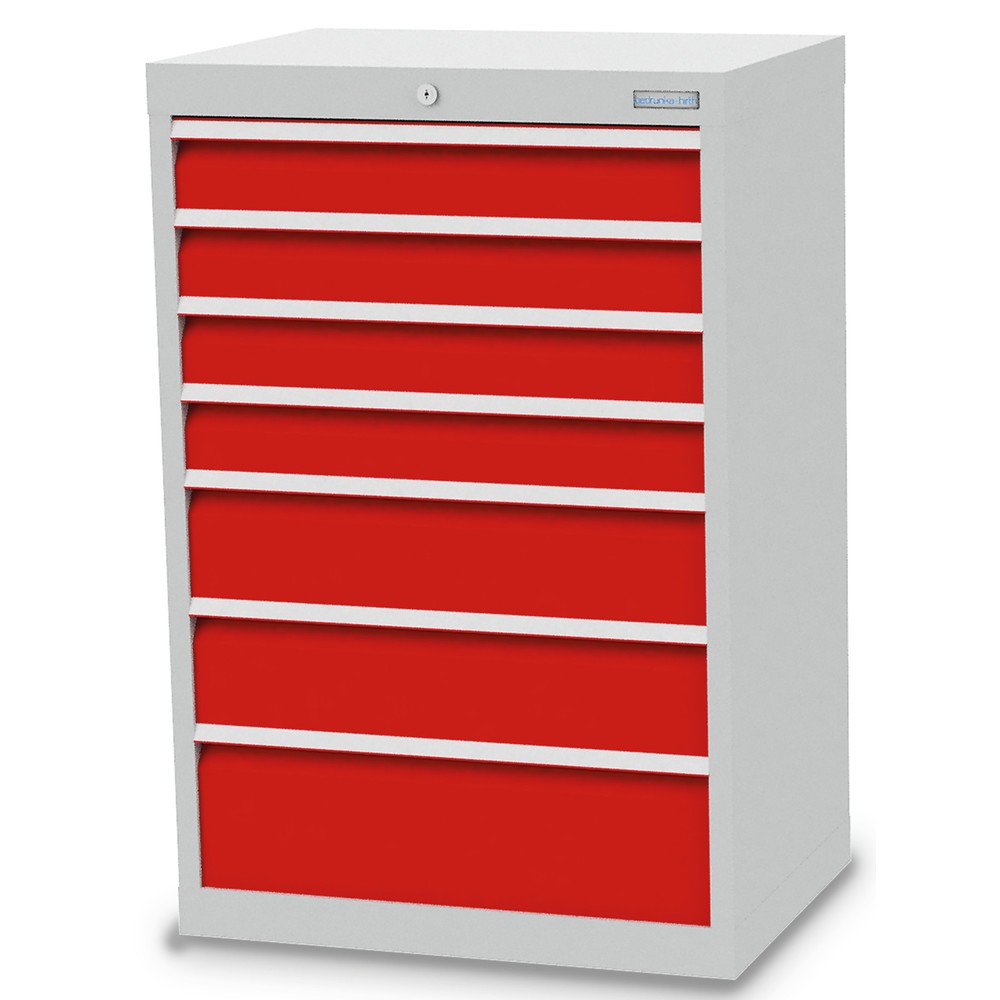 Imagen del producto: Armario con cajones Bedrunka+Hirth Profi, cajones 4x100 + 2x150 + 1x200 mm, H x A x F 1.019 x 680 x 500 mm, gris luminoso, rojo tráfico