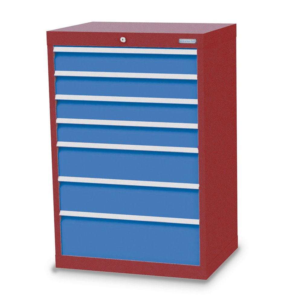 Imagen del producto: Armario con cajones Bedrunka+Hirth Profi, cajones 4x100 + 2x150 + 1x200 mm, H x A x F 1.019 x 680 x 500 mm, rojo rubí, azul luminoso