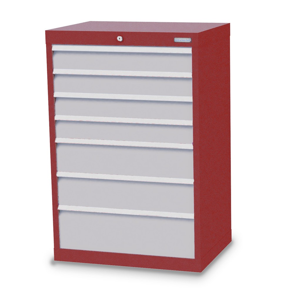 Imagen del producto: Armario con cajones Bedrunka+Hirth Profi, cajones 4x100 + 2x150 + 1x200 mm, H x A x F 1.019 x 680 x 500 mm, rojo rubí, gris luminoso