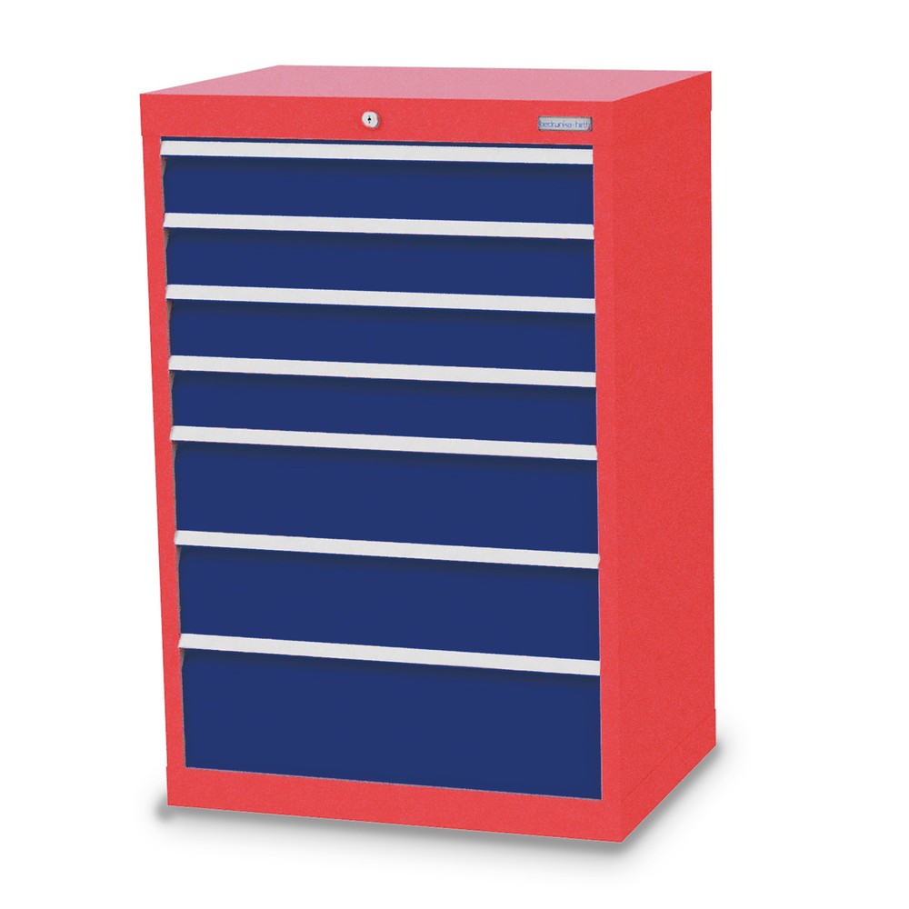 Imagen del producto: Armario con cajones Bedrunka+Hirth Profi, cajones 4x100 + 2x150 + 1x200 mm, H x A x F 1.019 x 680 x 500 mm, rojo tráfico, azul genciana