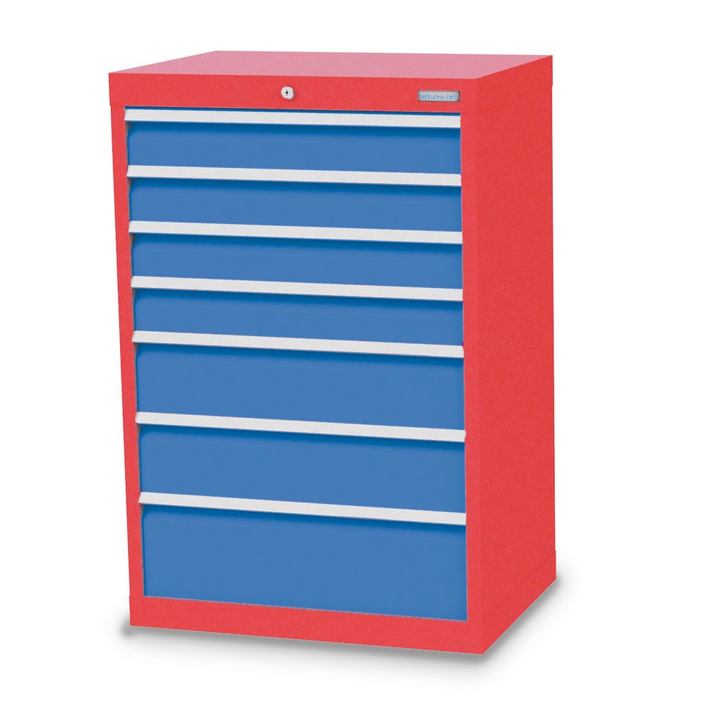Imagen del producto: Armario con cajones Bedrunka+Hirth Profi, cajones 4x100 + 2x150 + 1x200 mm, H x A x F 1.019 x 680 x 500 mm, rojo tráfico, azul luminoso