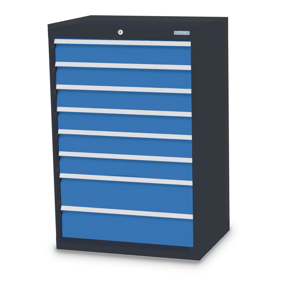 Imagen del producto: Armario con cajones Bedrunka+Hirth Profi, cajones 6x100+ 2x150 mm, H x A x F 1.019 x 680 x 500 mm, gris antracita, azul luminoso