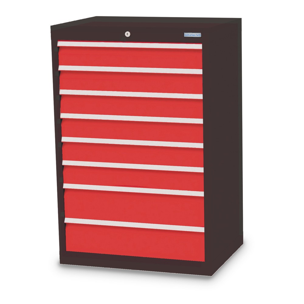 Imagen del producto: Armario con cajones Bedrunka+Hirth Profi, cajones 6x100+ 2x150 mm, H x A x F 1.019 x 680 x 500 mm, gris antracita, rojo tráfico