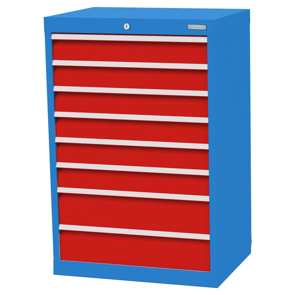 Imagen del producto: Armario con cajones Bedrunka+Hirth Profi, cajones 6x100+ 2x150 mm, H x A x F 1.019 x 680 x 500 mm, azul luminoso, rojo tráfico