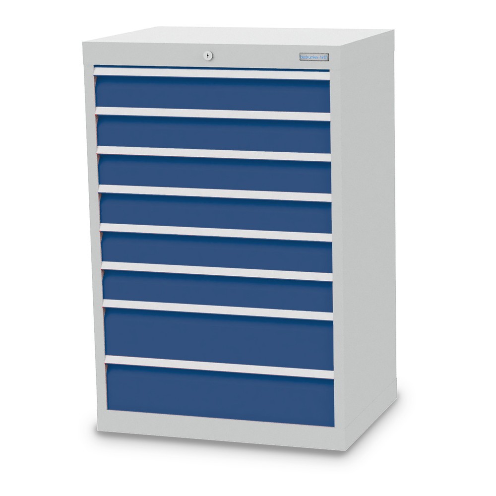 Imagen del producto: Armario con cajones Bedrunka+Hirth Profi, cajones 6x100+ 2x150 mm, H x A x F 1.019 x 680 x 500 mm, gris luminoso, azul genciana