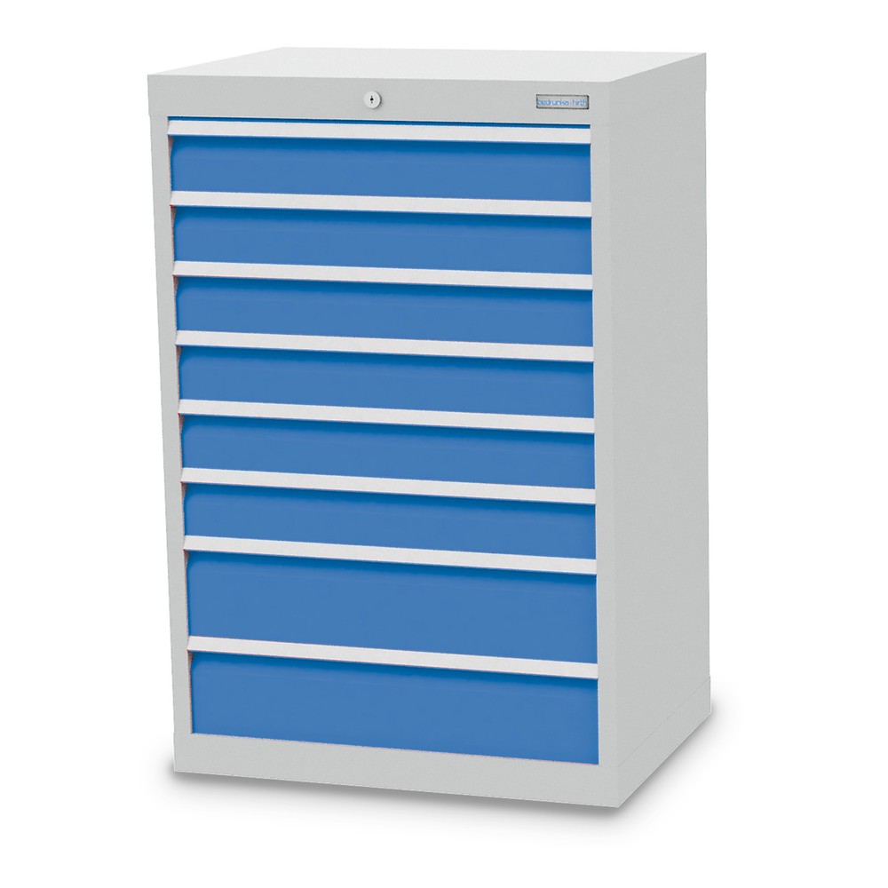 Imagen del producto: Armario con cajones Bedrunka+Hirth Profi, cajones 6x100+ 2x150 mm, H x A x F 1.019 x 680 x 500 mm, gris luminoso, azul luminoso