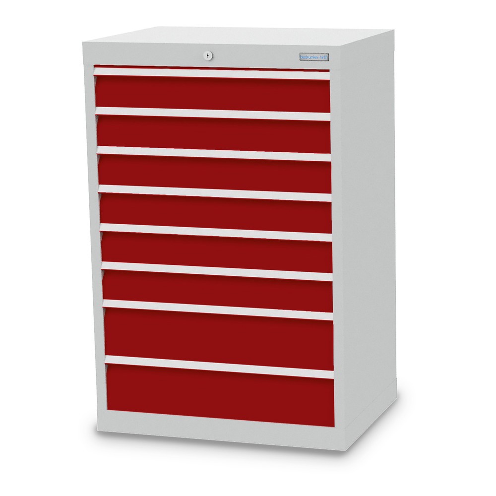 Imagen del producto: Armario con cajones Bedrunka+Hirth Profi, cajones 6x100+ 2x150 mm, H x A x F 1.019 x 680 x 500 mm, gris luminoso, rojo rubí