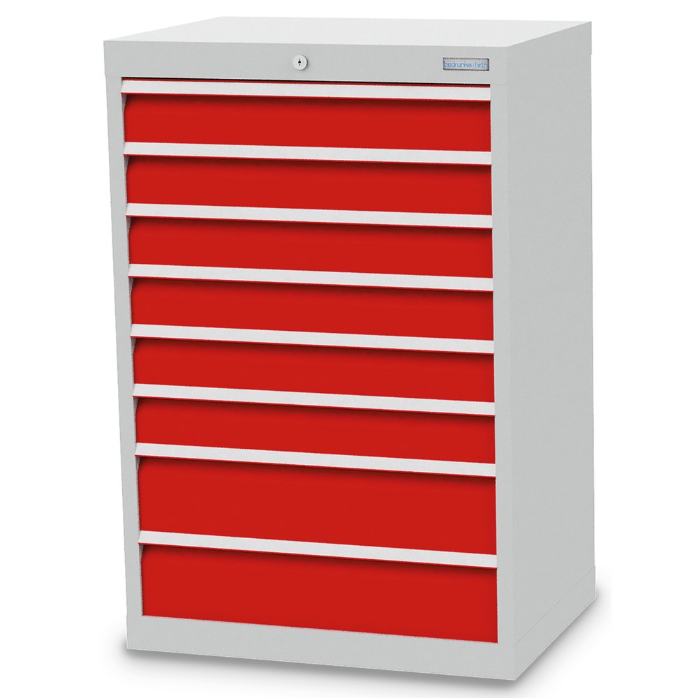 Imagen del producto: Armario con cajones Bedrunka+Hirth Profi, cajones 6x100+ 2x150 mm, H x A x F 1.019 x 680 x 500 mm, gris luminoso, rojo tráfico