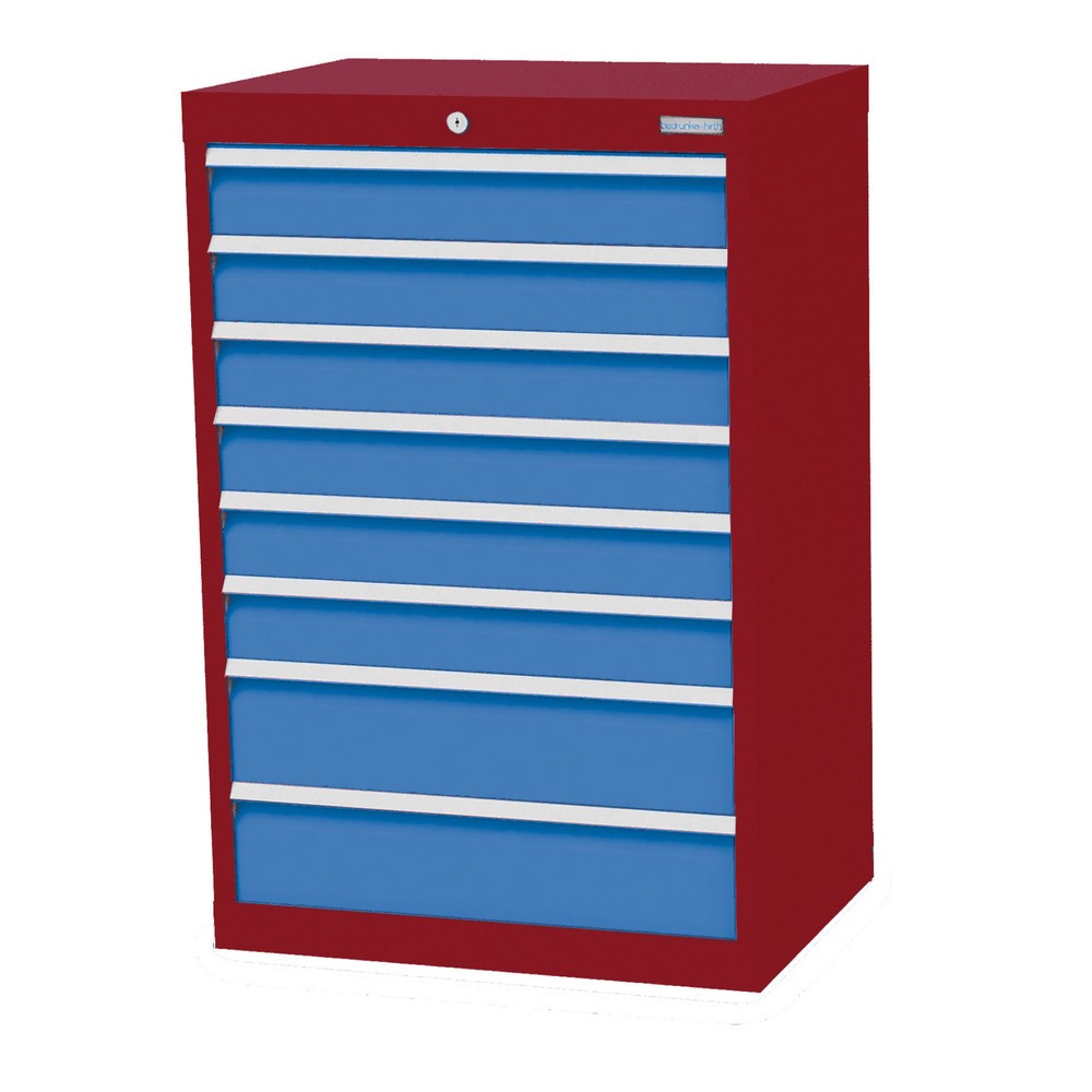 Imagen del producto: Armario con cajones Bedrunka+Hirth Profi, cajones 6x100+ 2x150 mm, H x A x F 1.019 x 680 x 500 mm, rojo rubí, azul luminoso