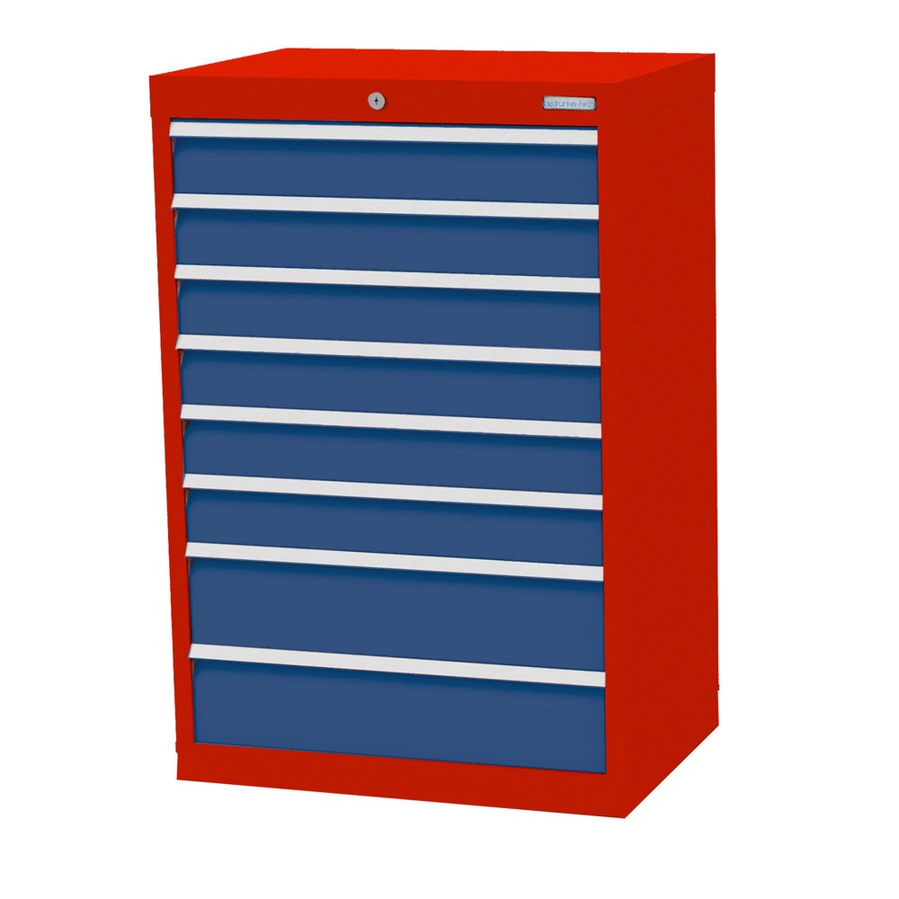 Imagen del producto: Armario con cajones Bedrunka+Hirth Profi, cajones 6x100+ 2x150 mm, H x A x F 1.019 x 680 x 500 mm, rojo tráfico, azul genciana