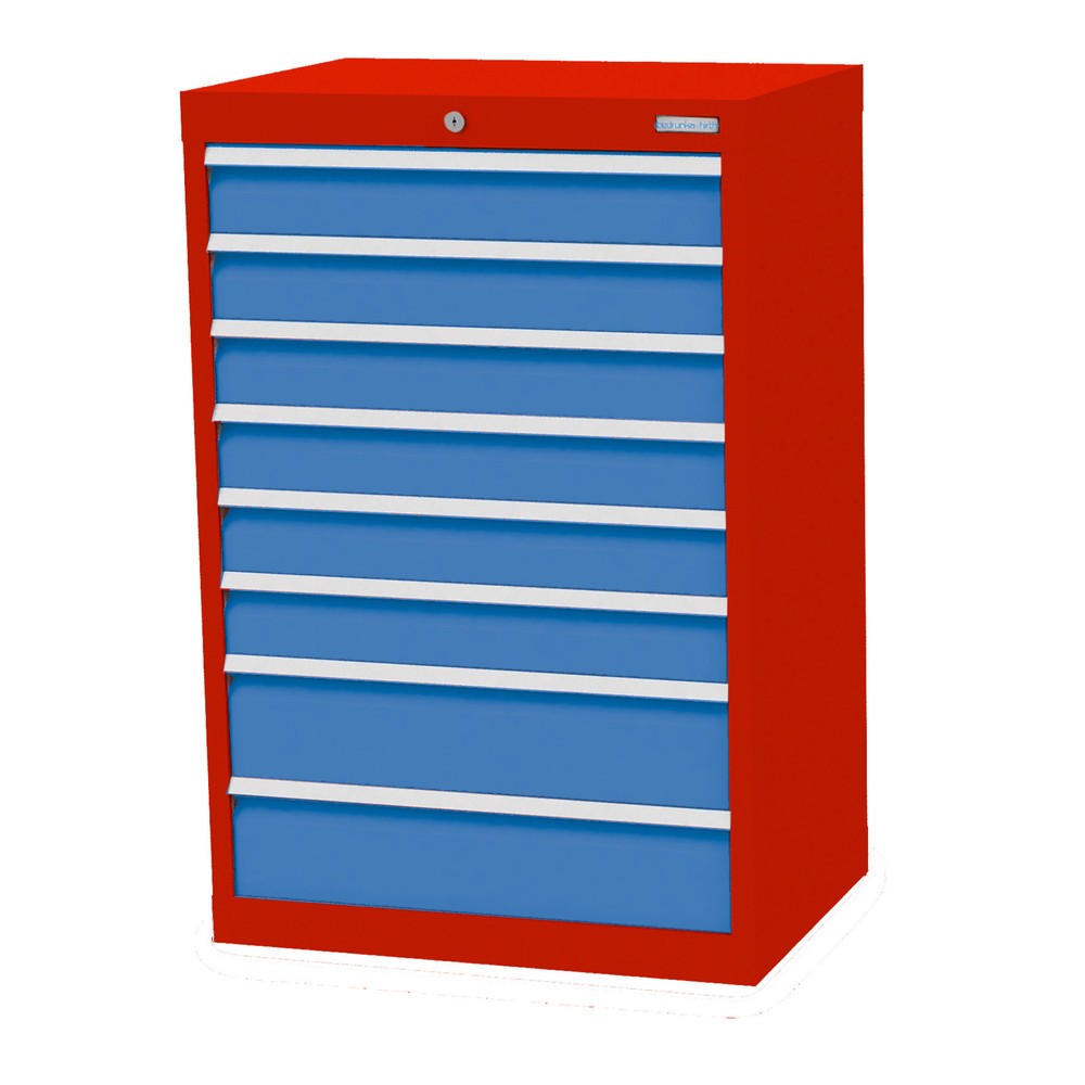 Imagen del producto: Armario con cajones Bedrunka+Hirth Profi, cajones 6x100+ 2x150 mm, H x A x F 1.019 x 680 x 500 mm, rojo tráfico, azul luminoso