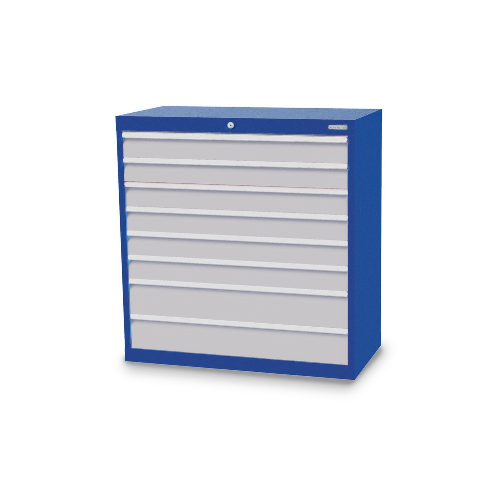 Imagen del producto: Armario con cajones Bedrunka+Hirth Profi, cajones 6x100+ 2x150 mm, H x A x F 1.019 x 980 x 500 mm, azul genciana, gris luminoso