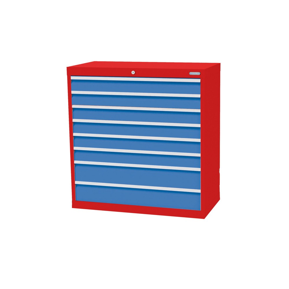 Imagen del producto: Armario con cajones Bedrunka+Hirth Profi, cajones 6x100+ 2x150 mm, H x A x F 1.019 x 980 x 500 mm, rojo tráfico, azul luminoso