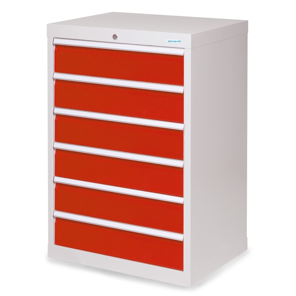 Imagen del producto: Armario con cajones Bedrunka+Hirth Profi, cajones 6x150 mm, H x A x F 1.019 x 680 x 500 mm, gris luminoso, rojo tráfico