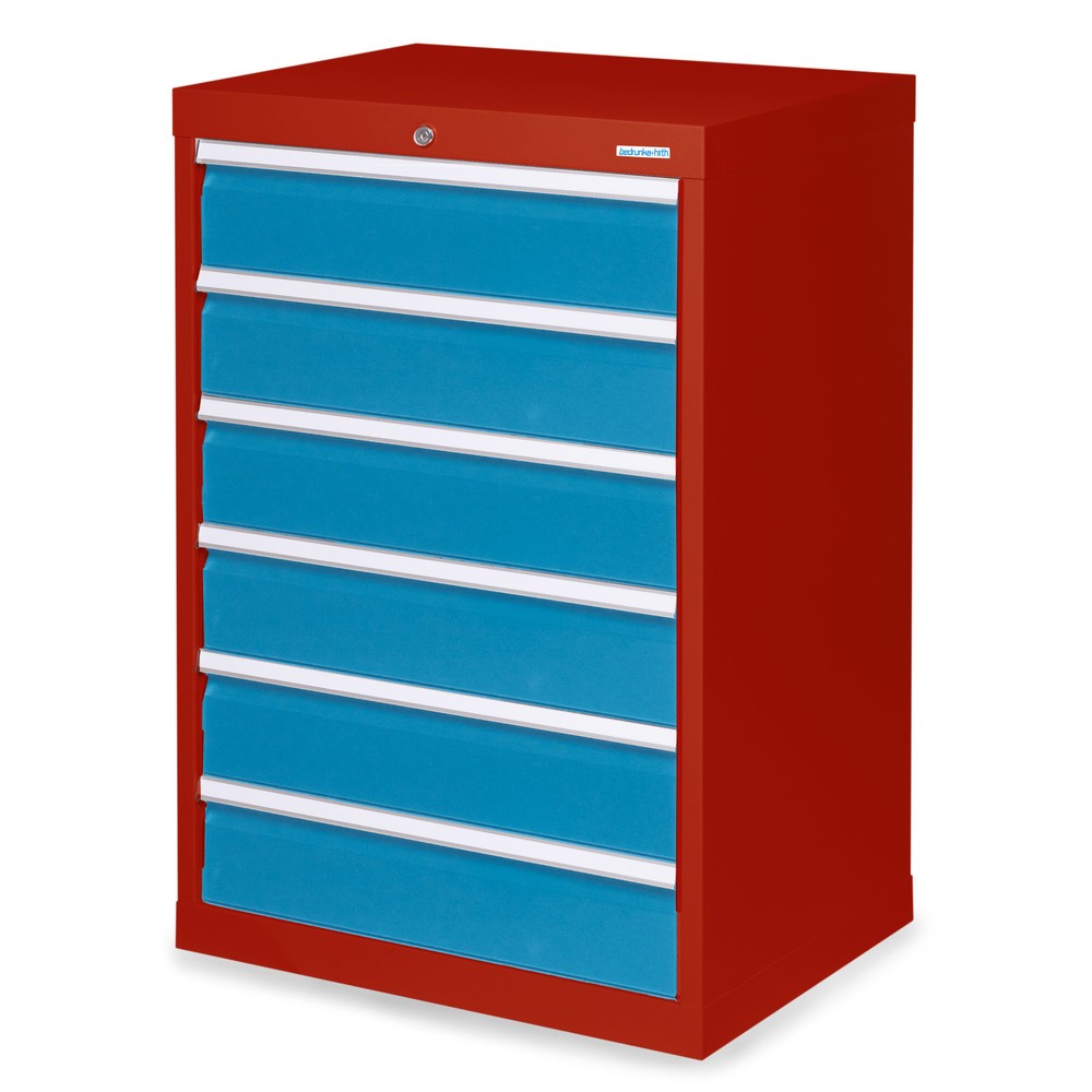 Imagen del producto: Armario con cajones Bedrunka+Hirth Profi, cajones 6x150 mm, H x A x F 1.019 x 680 x 500 mm, rojo rubí, azul luminoso