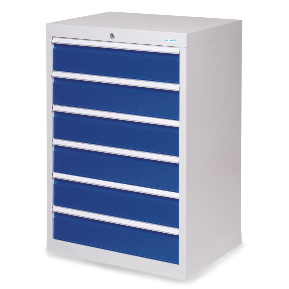 Imagen del producto: Armario con cajones Bedrunka+Hirth Profi, cajones 6x150 mm, H x A x F 1.019 x 680 x 500 mm, gris luminoso, azul genciana