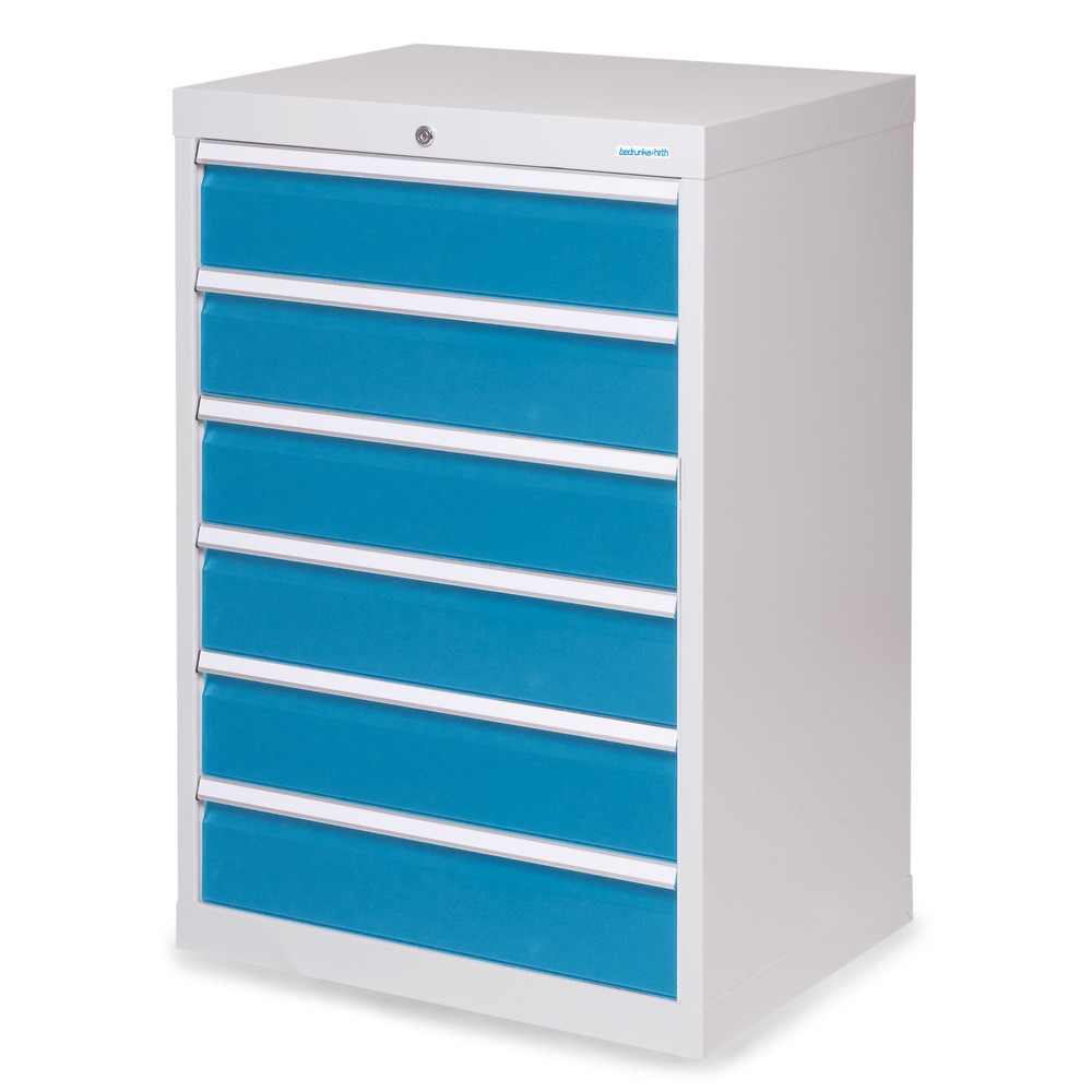 Imagen del producto: Armario con cajones Bedrunka+Hirth Profi, cajones 6x150 mm, H x A x F 1.019 x 680 x 500 mm, gris luminoso, azul luminoso