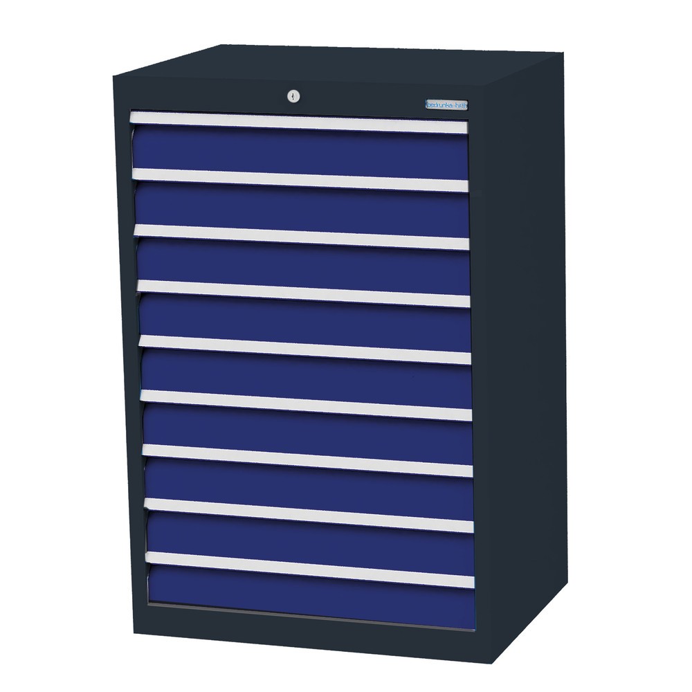 Imagen del producto: Armario con cajones Bedrunka+Hirth Profi, cajones 9x100 mm, H x A x F 1.019 x 680 x 500 mm, gris antracita, azul genciana