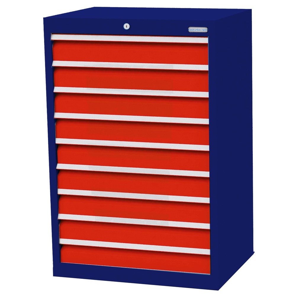 Imagen del producto: Armario con cajones Bedrunka+Hirth Profi, cajones 9x100 mm, H x A x F 1.019 x 680 x 500 mm, azul genciana, rojo tráfico