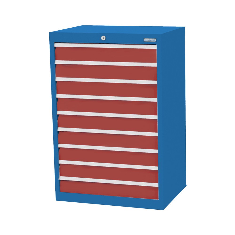 Imagen del producto: Armario con cajones Bedrunka+Hirth Profi, cajones 9x100 mm, H x A x F 1.019 x 680 x 500 mm, azul luminoso, rojo rubí