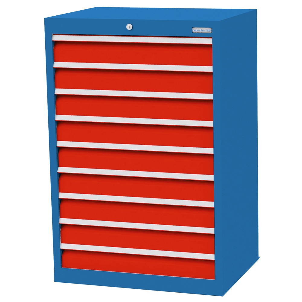 Imagen del producto: Armario con cajones Bedrunka+Hirth Profi, cajones 9x100 mm, H x A x F 1.019 x 680 x 500 mm, azul luminoso, rojo tráfico