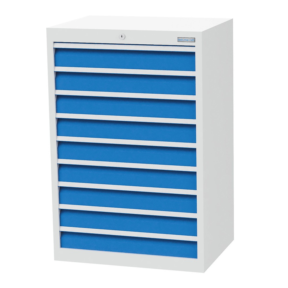 Imagen del producto: Armario con cajones Bedrunka+Hirth Profi, cajones 9x100 mm, H x A x F 1.019 x 680 x 500 mm, gris luminoso, azul luminoso
