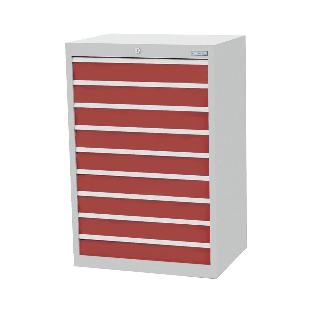 Imagen del producto: Armario con cajones Bedrunka+Hirth Profi, cajones 9x100 mm, H x A x F 1.019 x 680 x 500 mm, gris luminoso, rojo rubí