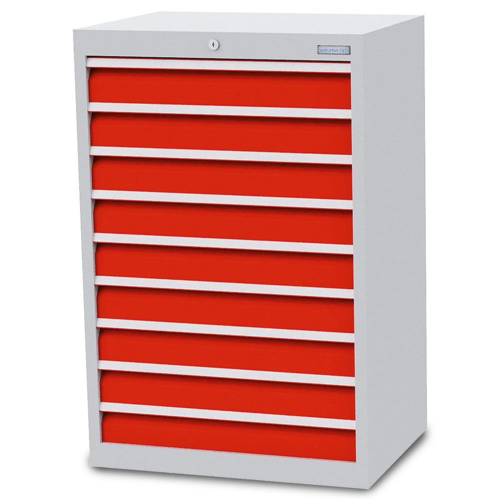 Imagen del producto: Armario con cajones Bedrunka+Hirth Profi, cajones 9x100 mm, H x A x F 1.019 x 680 x 500 mm, gris luminoso, rojo tráfico