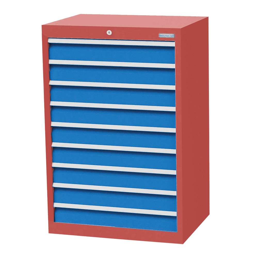 Imagen del producto: Armario con cajones Bedrunka+Hirth Profi, cajones 9x100 mm, H x A x F 1.019 x 680 x 500 mm, rojo rubí, azul luminoso