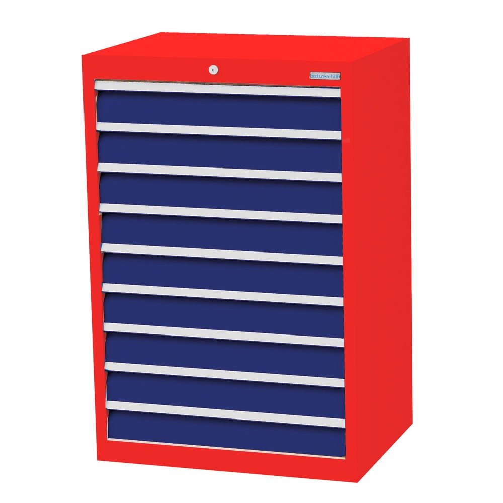 Imagen del producto: Armario con cajones Bedrunka+Hirth Profi, cajones 9x100 mm, H x A x F 1.019 x 680 x 500 mm, rojo tráfico, azul genciana