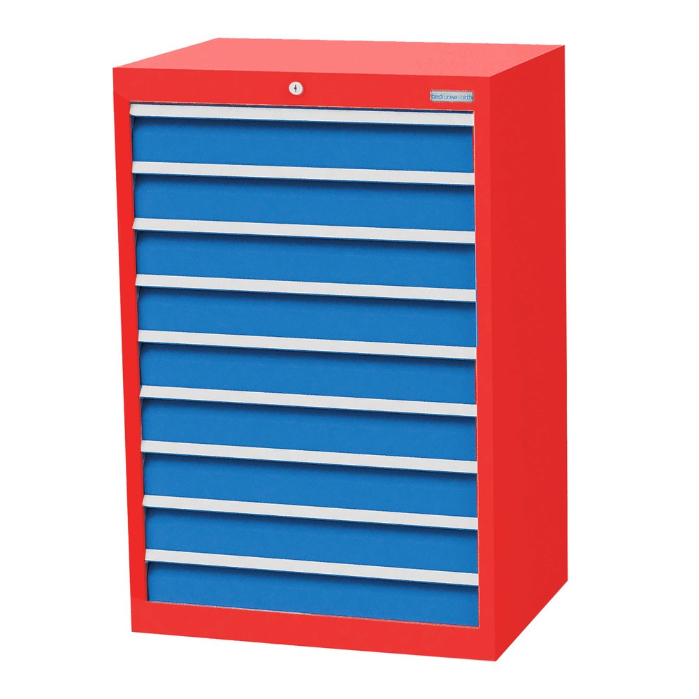 Imagen del producto: Armario con cajones Bedrunka+Hirth Profi, cajones 9x100 mm, H x A x F 1.019 x 680 x 500 mm, rojo tráfico, azul luminoso