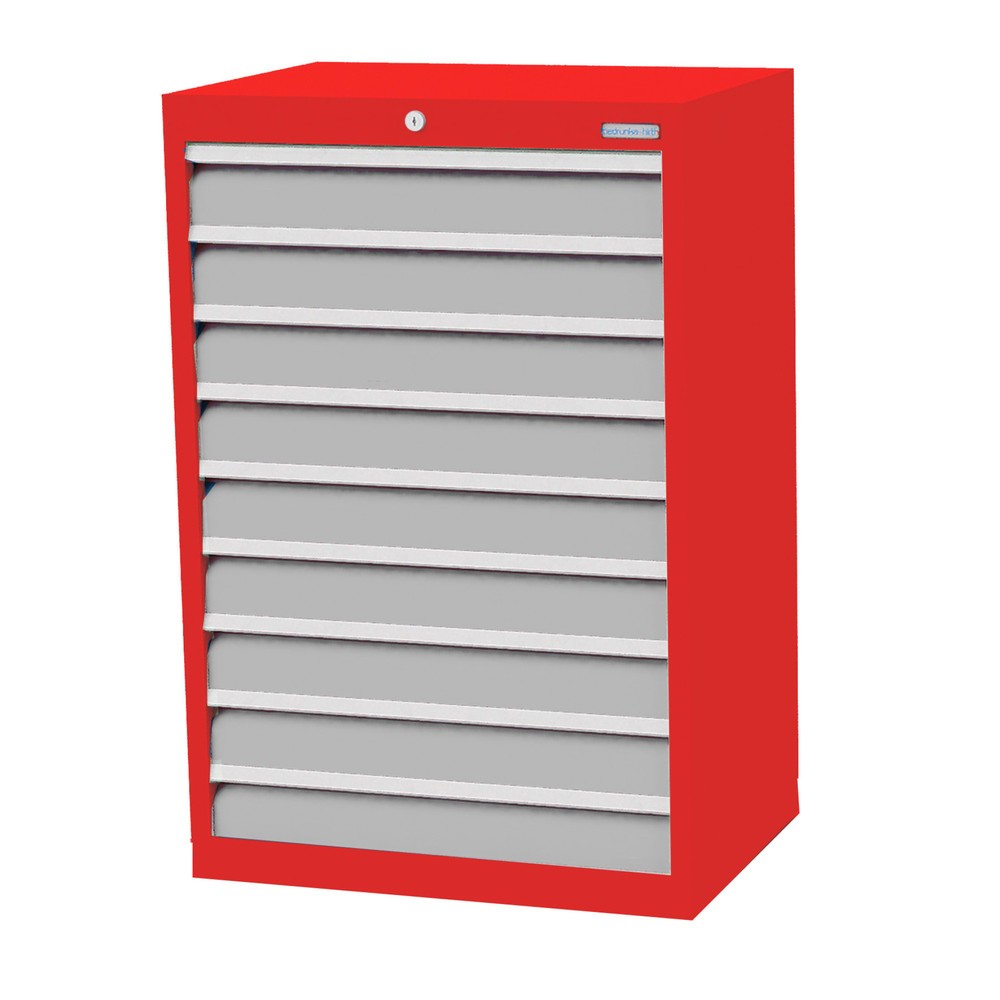 Imagen del producto: Armario con cajones Bedrunka+Hirth Profi, cajones 9x100 mm, H x A x F 1.019 x 680 x 500 mm, rojo tráfico, gris luminoso