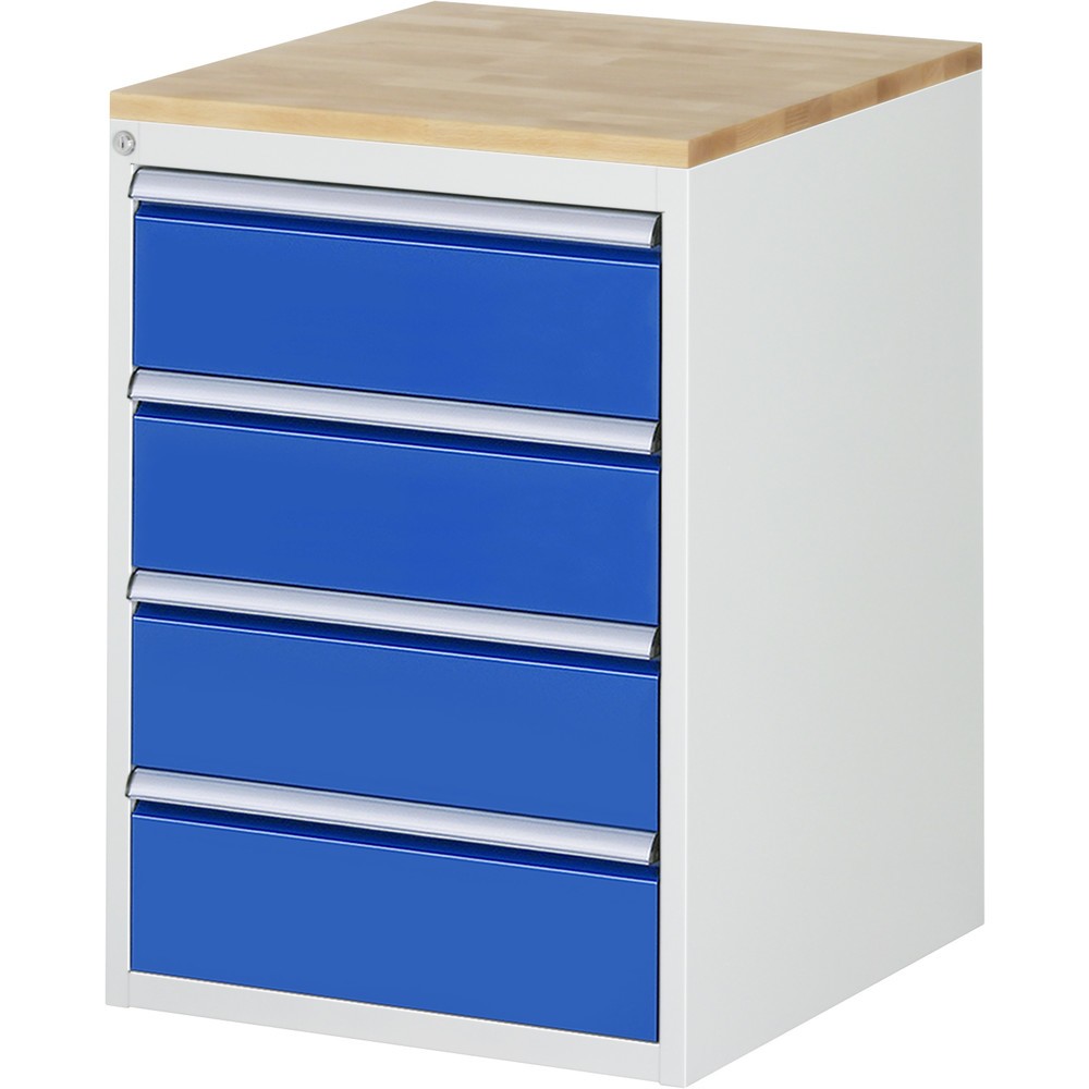 Imagen del producto: Armario con cajones RAU serie 7000, HxAxF 825 x 580 x 650 mm, 4 cajones extraíbles al 90%, 4 x 180 mm, encimera de haya